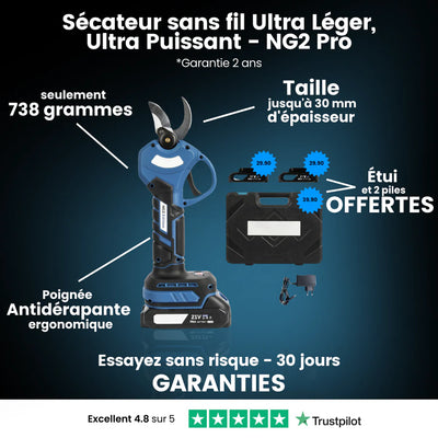 Sécateur sans fil Ultra Léger, Ultra Puissant - NG2 Pro