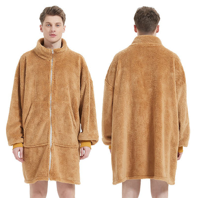 Men's Camel Fleece Zipper Cardigan Nightgown